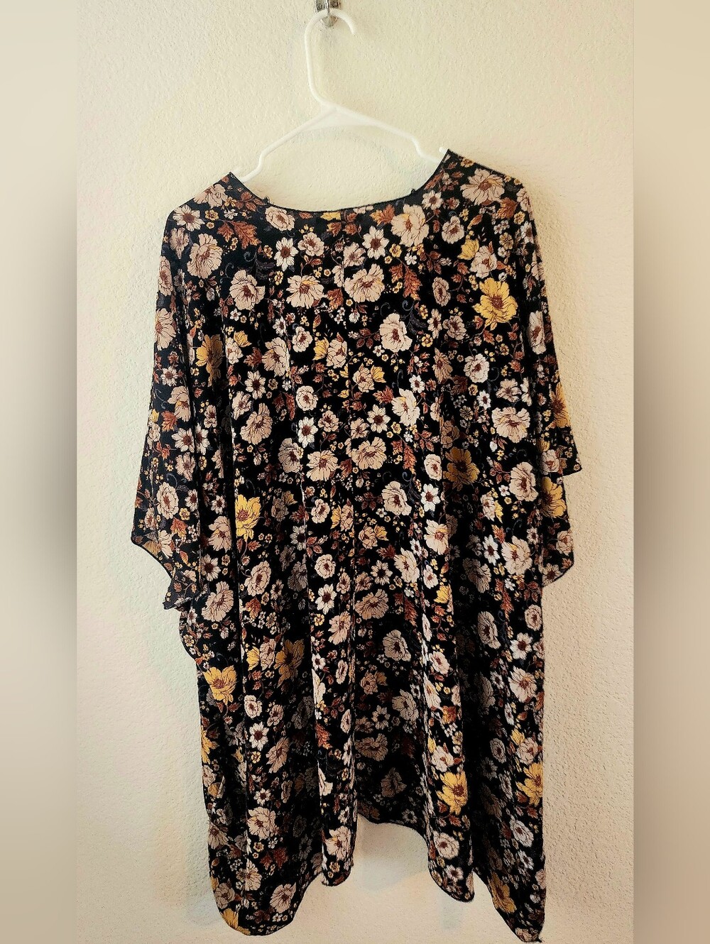 Black Floral Kimono with Yellow and Cream Flowers